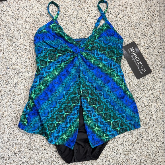 Miraclesuit Womens 8 Ocean Ombre Love Note Set Tankini Two Piece Blue Green - Picture 1 of 7